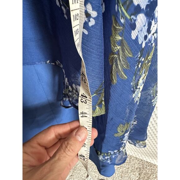 Vince Camuto Blue Y2k V Neck Floral Full-Length Fit Flare Ruffle Dress 18w Blue - Picture 10 of 12